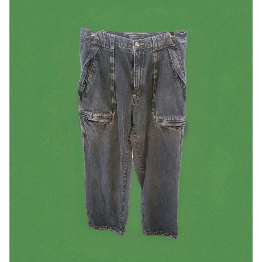 Vtg Sonoma Jeans Cargo Pants 32x32 Tag Denim Y2K Zip Pockets Baggy Grunge Dark
